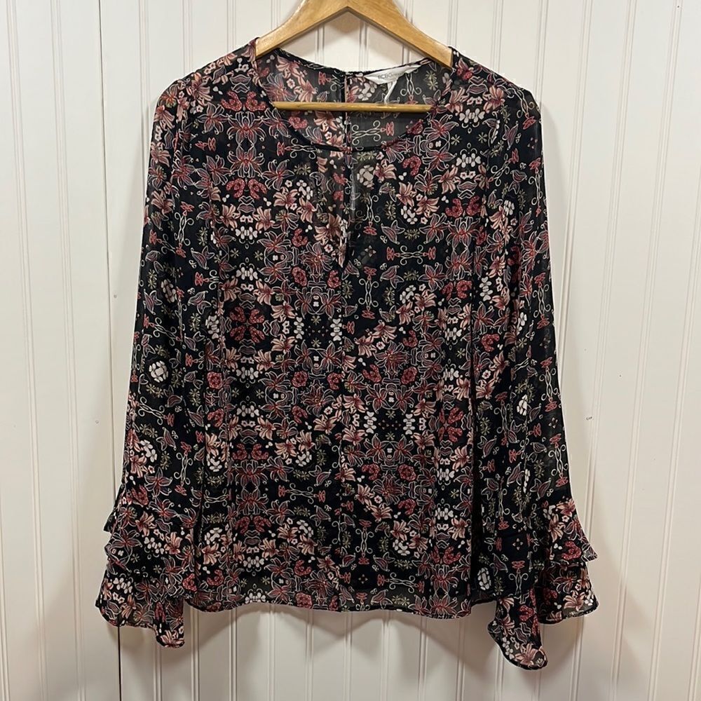 BCBGeneration sheer floral boho blouse